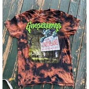 Goosebumps Welcome to Horrorland Graphic Tee Orange Black Tie Dye Mens Small